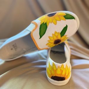 Hand painted Sunflower Slip on sneakers